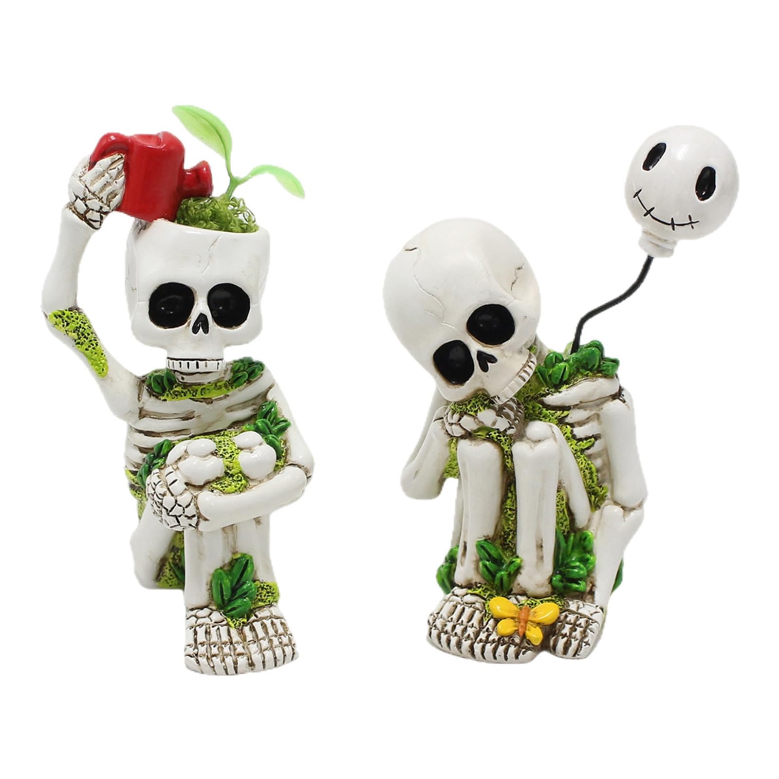 ordinarYone 2Pcs Halloween Skeleton Resins Decorations Miniature Sculpture for Home Party Festives Garden Landscape Ornaments