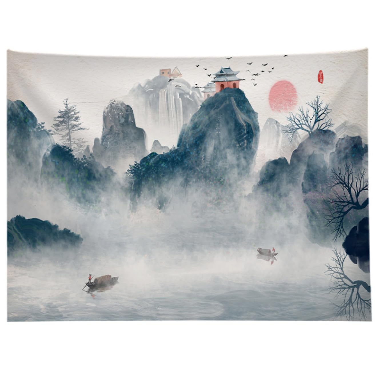 水墨画 風景画 美術品 日本画 湖畔