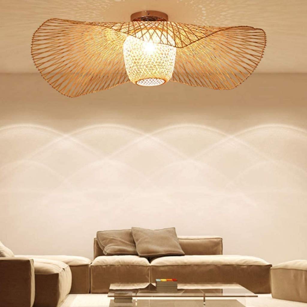 E27 Plafoniera Retro Rurale Lampada Da Soffitto Bambù Naturale Plafoniere in Rattan Artigianali Lampadario in Tessuto Lampadari Stile Giapponese Sala Da Pranzo Bar Caffetteria Illuminazione,ø65cm