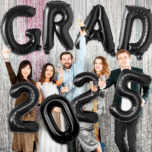 Image of 40in Congrats Grad Balloons Decorations 2025 Foil Graduation Party Balloons Decoration 2025 Deals with Black Letter for Class of 2025 Graduation Backdrop Decor Supplies