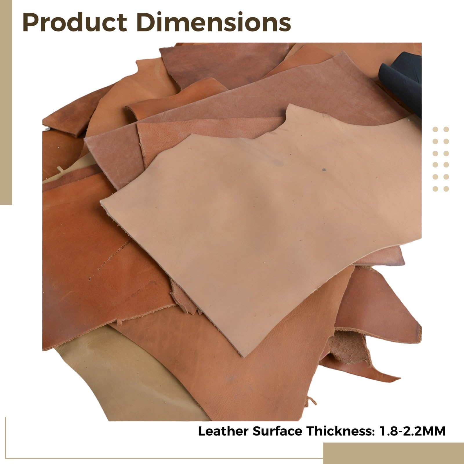 2,2 lbs Lederreste, Full Grain Lederstücke, 0,07 bis 0,09 in, 0,18 bis 0,22 cm dick, pflanzlich gegerbtes Leder für Bastelarbeiten, braunes DIY Leder Material