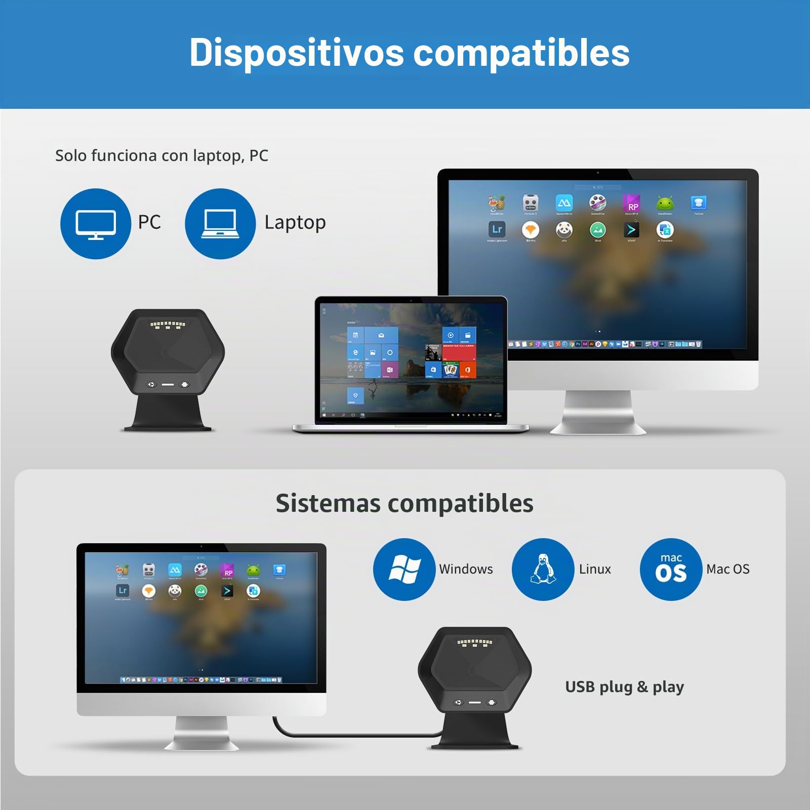 NETUM 1D 2D QR de Manos Libres USB escáner de código de Barras omnidireccional con Cable Lector de para el Pago móvil Ordenador Pantalla escaneo Compatible PDF417, código Securpharm (Matriz de Datos)