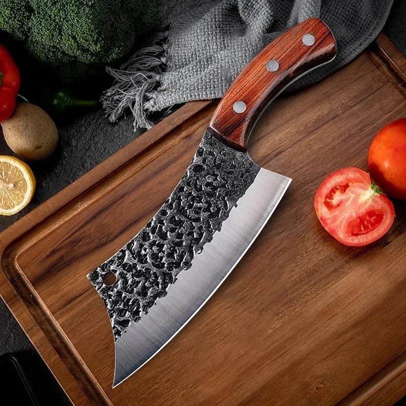 DAXXIN Meat Cleaver,Cleaver Knife, 6 Inch Forged Stainless Steel Knife 5cr15 Meat Cleaver Wooden Handle Kitchen Chef Butcher Knife Barbecue Fruit Knife Cooking Tools