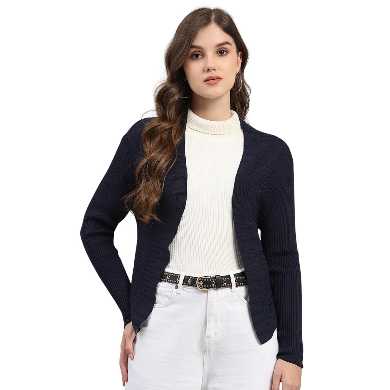 monte carlo Womens Regular Fit Self Designed V Neck Open Front Full Sleeve Winter Cardigan Warm Woolen Buttoned Sweater for Ladies | Stylish Knitted Cardigan for Women's (Pack of 1)-picture-25