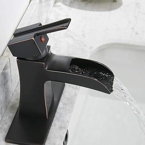 Miniatura 6 de Homevacious Grifo de baño de bronce aceitado con una sola manija, cascada con montaje de drenaje desplegable y manguera de suministro, grifo de