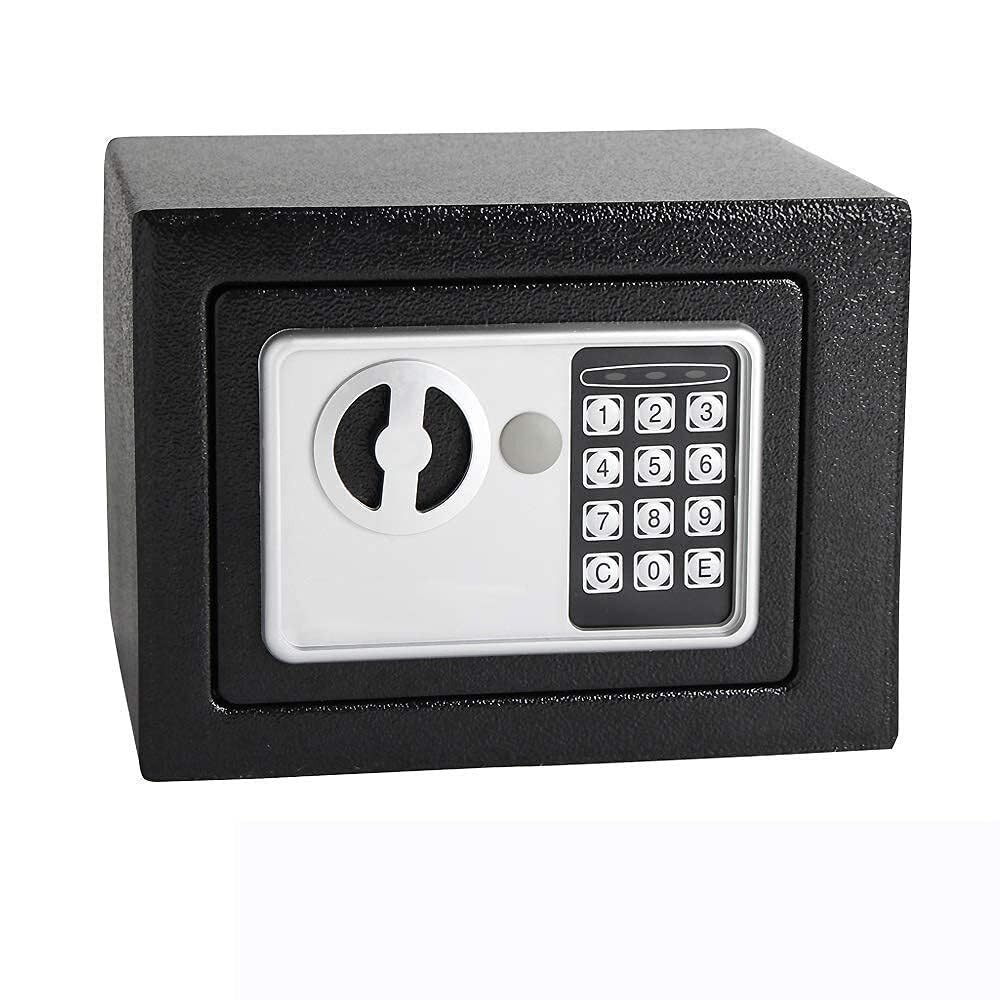 Small Electronic Security Safe Box with Digital Lock Override Key Steel Construction 23x17x17cm for Home Office Use Black