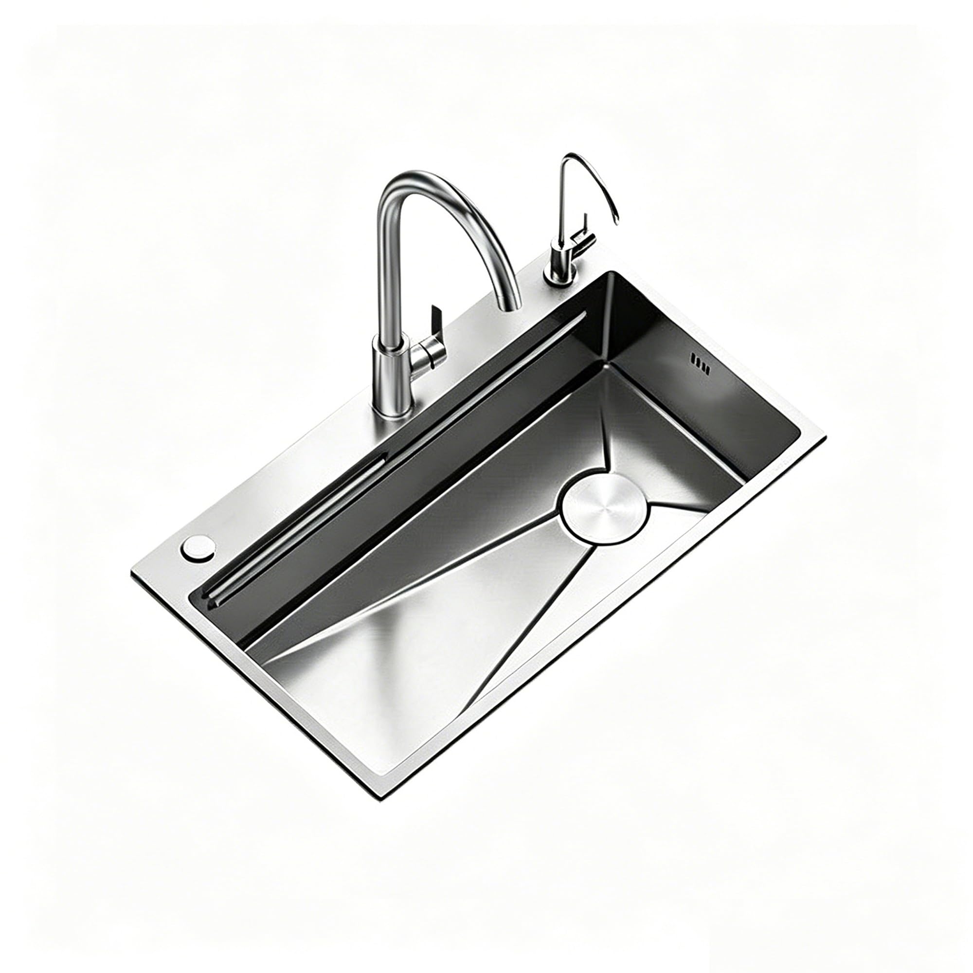 Bomdog One Color Sc Kitchen Sink, Stainless Steel Single Bowl With Curved Faucet And Water Purifier Faucet, Household Vegetable Washing Basin(650Mm)