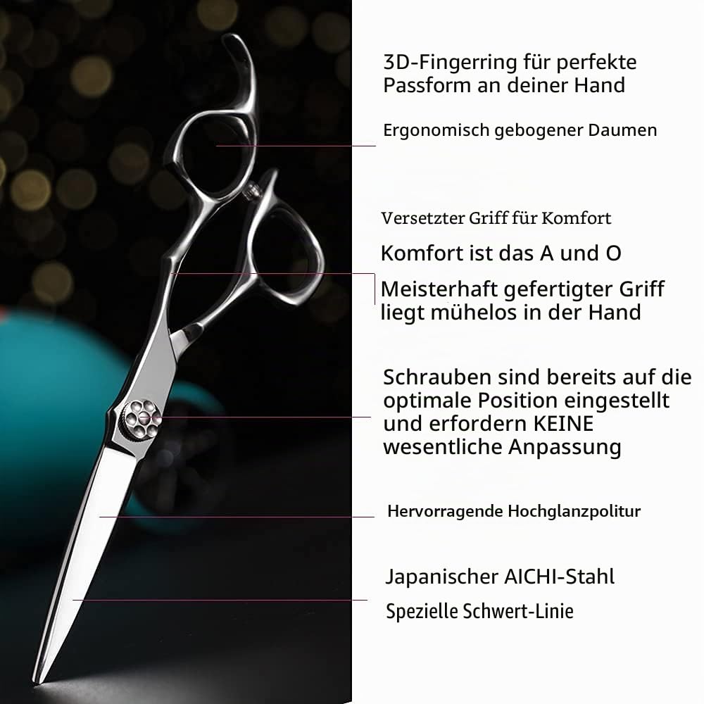 AOLANDUO Haarschere 6 Zoll - Premium VG10 Stahl Haarschneideschere Schere für Profi Stylists - Ergonomisches Offset Design - Friseurschere Profi Set für Salon/Barber - Aolanduo Haarschere Set
