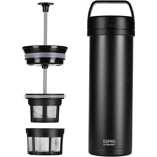 Espro P0 Ultralight Double Walled Stainless Steel Vacuum Insulated Coffee French Press, 470ml Meteorite Black, Regular (5116C-18BK)