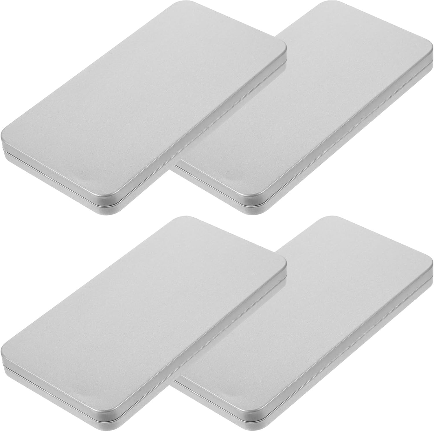 Cabilock 4pcs Tempered Glass Screen Storage Holder Phone Case Organizer Tinplate Storage Box 170x90x15mm Silver Flat Lid for Electronics Accessories