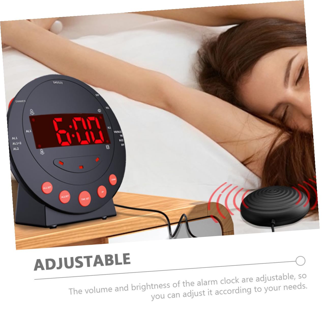 Reloj Despertador Vibración Fuerte con Luz Intermitente para Sordos y Personas con Sueño Profundo Multifunción para Dormitorio Oficina y Hotel de Volumen y Brillo