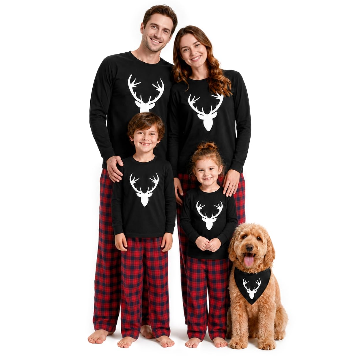 iffei Matching Family Pajamas Sets Christmas PJ's with Deer Long Sleeve Tee and Plaid Pants Loungewear-picture-36
