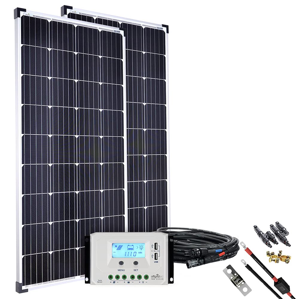 Offgridtec BasicPremium-XL 300 W stacja solarna z regulatorem ładowania LCD 45 A, profesjonalny zestaw kabli