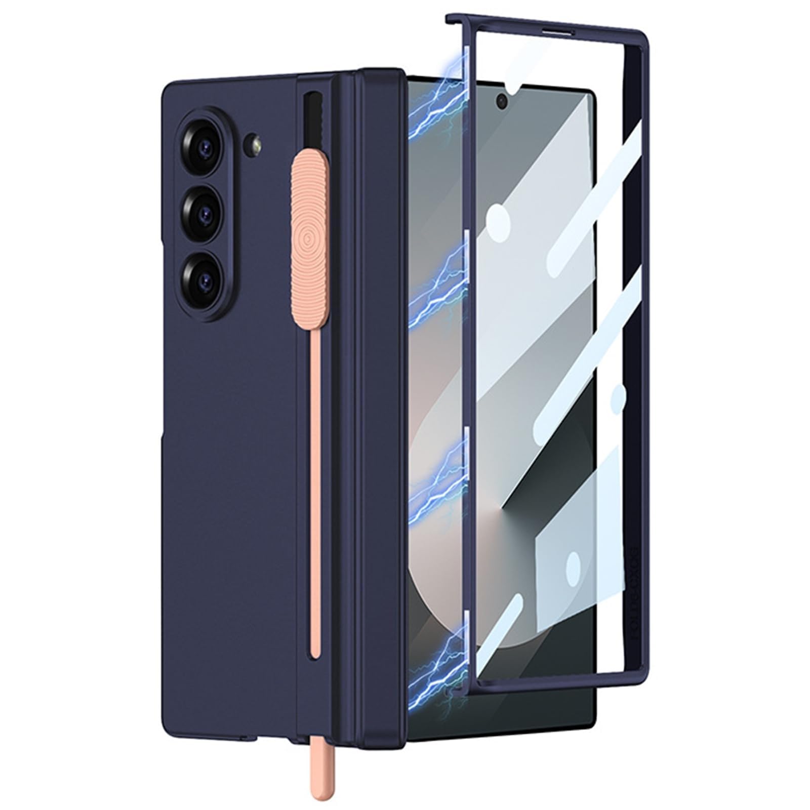 Custodia Per Samsung Galaxy Z Fold 6, Sottile Assorbimento Magnetico Custodia Con Cerniera Portapenne, Custodia Protettiva Antiurto(Blu)