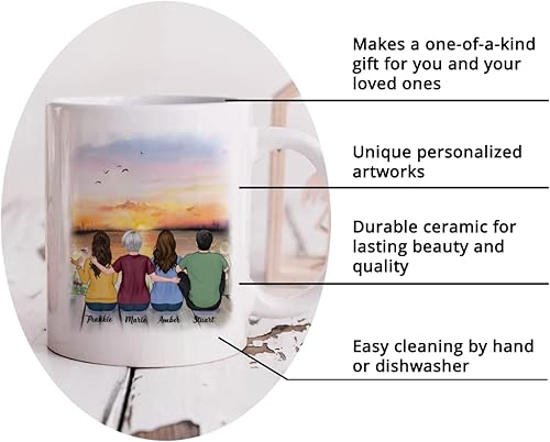 Miniatura 7 de Gossby Taza personalizada para mamá  Mother Children Forever Linked Together  Regalo personalizado de cumpleaños para el día de la madre con nombres