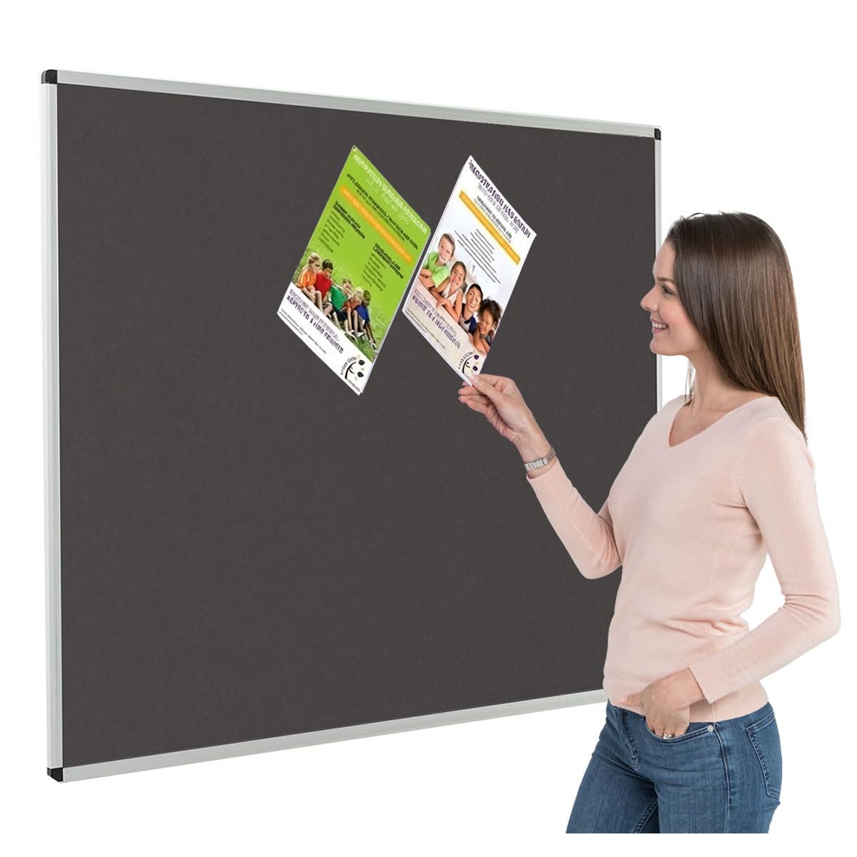 Metroplan Fire-Retardant Aluminium Frame Noticeboard, 120 x 150 cm, Charcoal Pinboard, Wall-Mounted, 12 Colour Pinboard Options - Ideal for Office, Classroom, Notice Displays