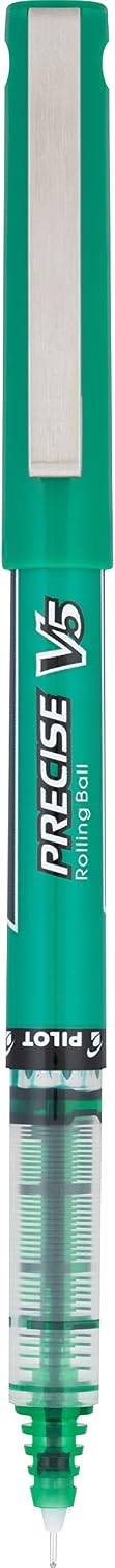 PILOT Precise V5 Stick Rolling Ball Pens, Extra Fine Point, Green Ink, Dozen Box (25104)