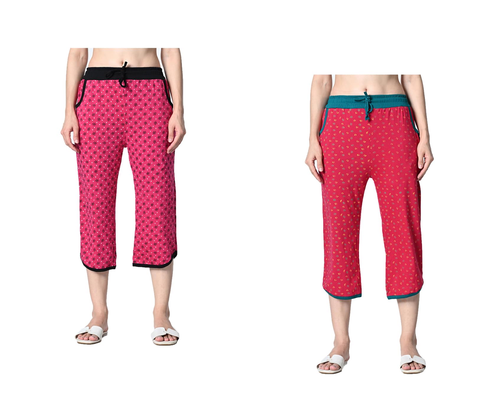 Women Cotton Printed Loose Stylish Capris 3/4th Pants (Pack of 2)-image-33