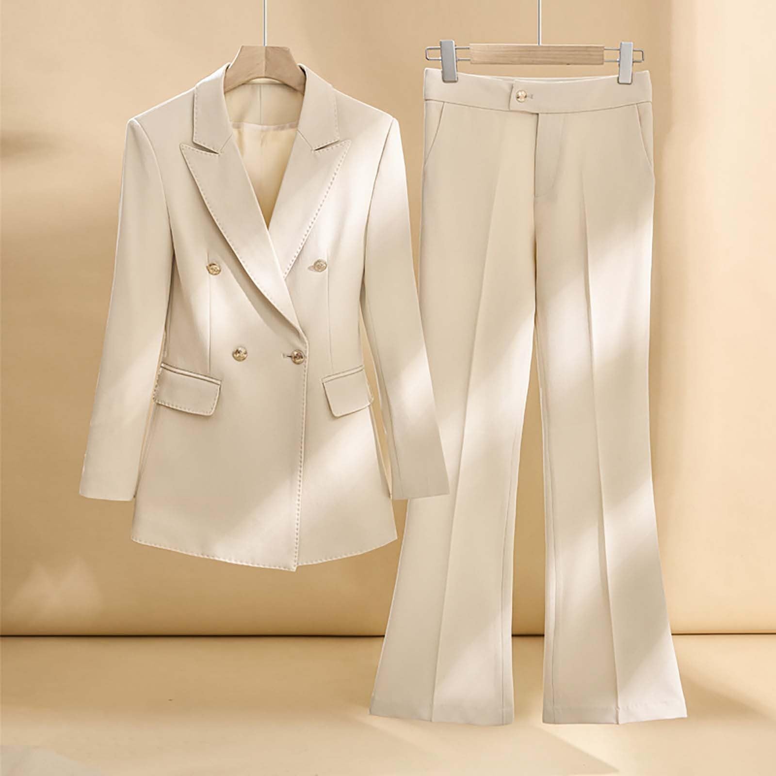 Generisch Blazer de 2 piezas para mujer, ropa de negocios, informal, chaqueta asimétrica, con botones, pantalones de pierna ancha, elegantes conjuntos de traje de dos piezas, para oficina, formal