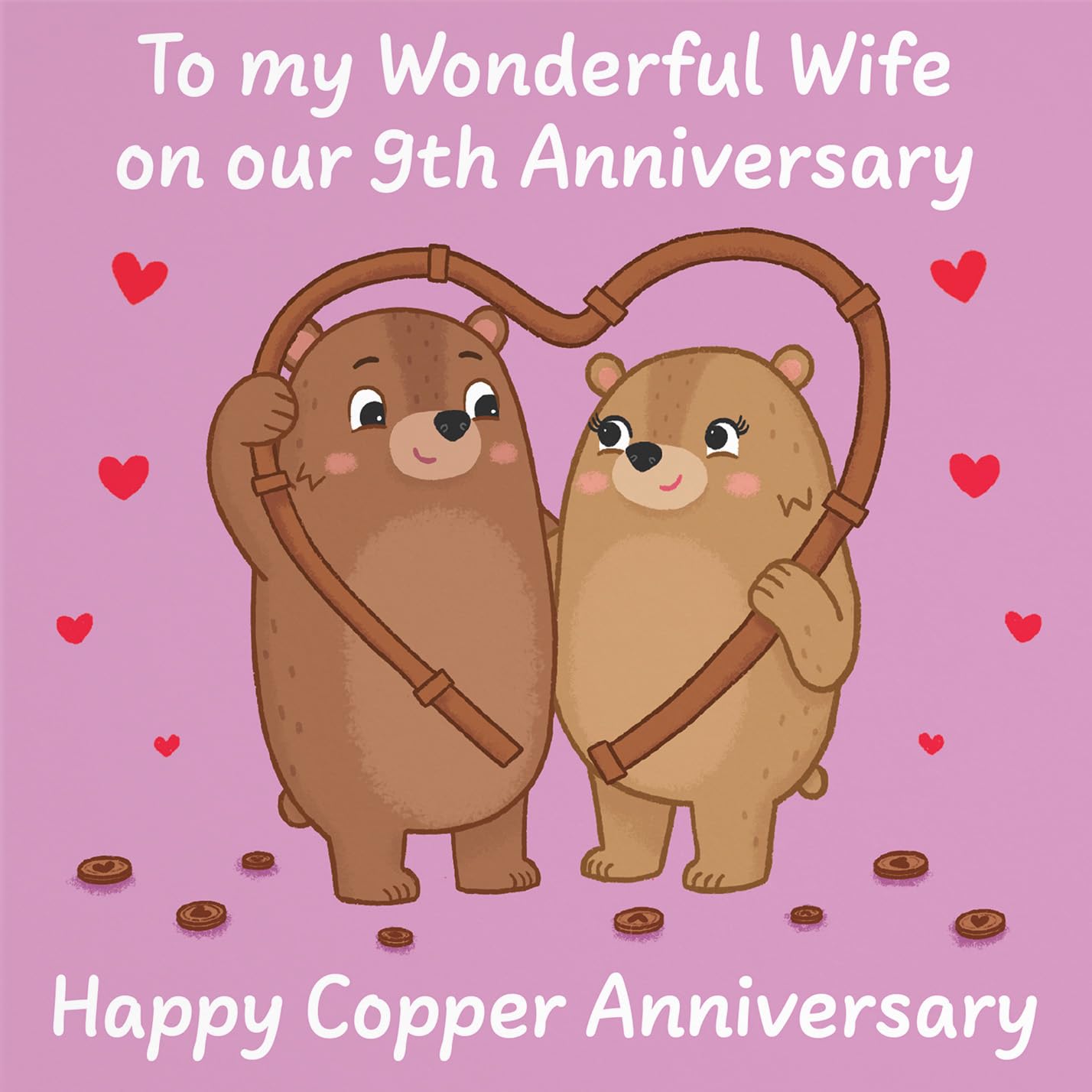 Hunts England - Wife 9th Anniversary Card - Copper Anniversary - 9 Years - Cute Fun Bears Card - Love Story Collection - Image 2