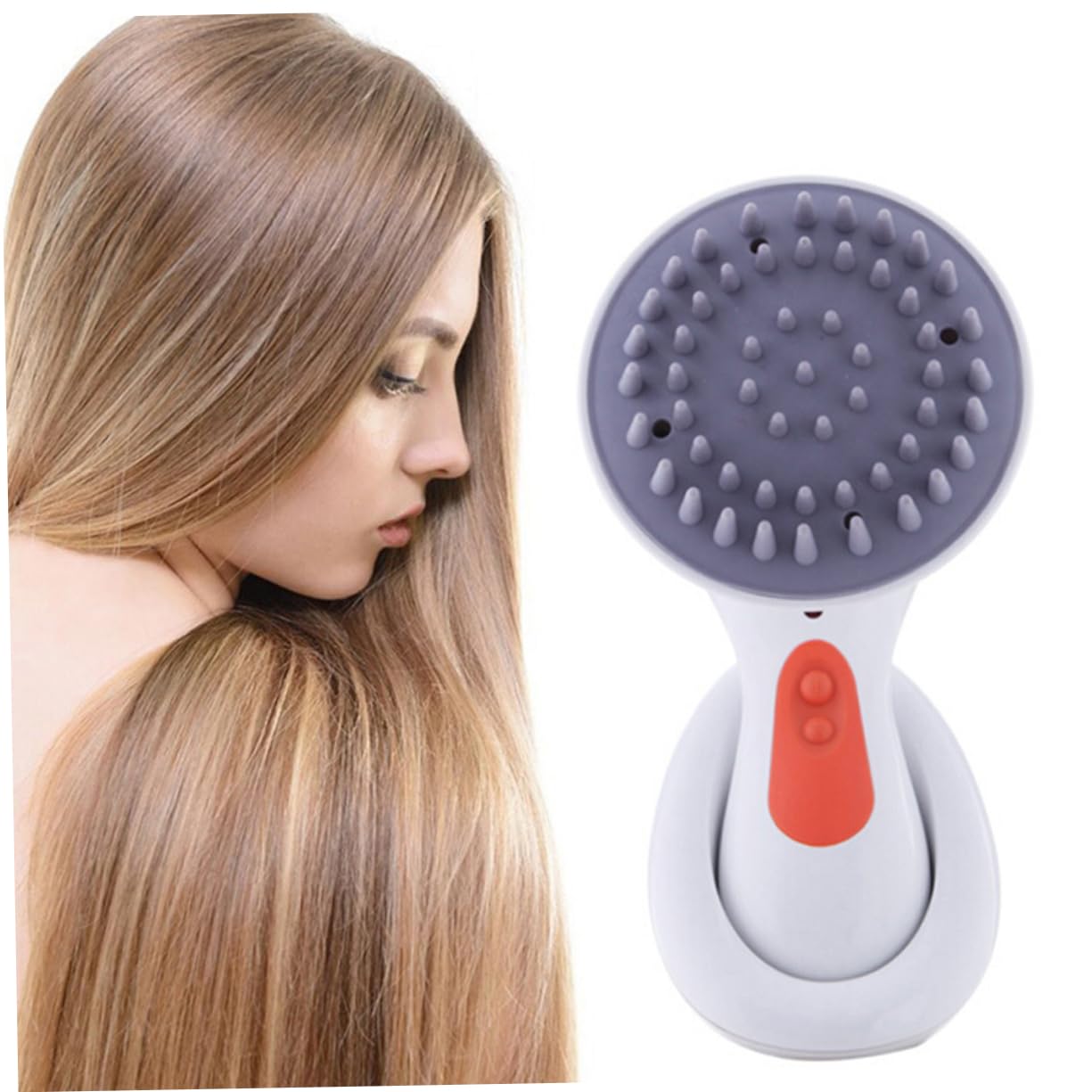 Elektrischer Handkopfkamm mit Vibration für Kopfhautmassage, Weiß