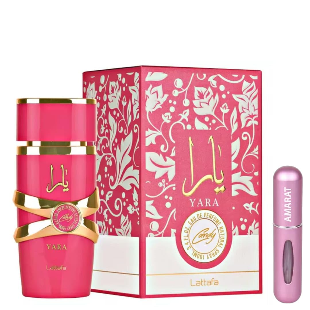 Yara Candy Original-Parfüm, 100 ml, arabisches Parfüm für Damen, langanhaltender arabischer Duft aus Dubai mit Zerstäuber, 5 ml, süßer Duft mit Noten von Obst und Vanille (Yara Candy)
