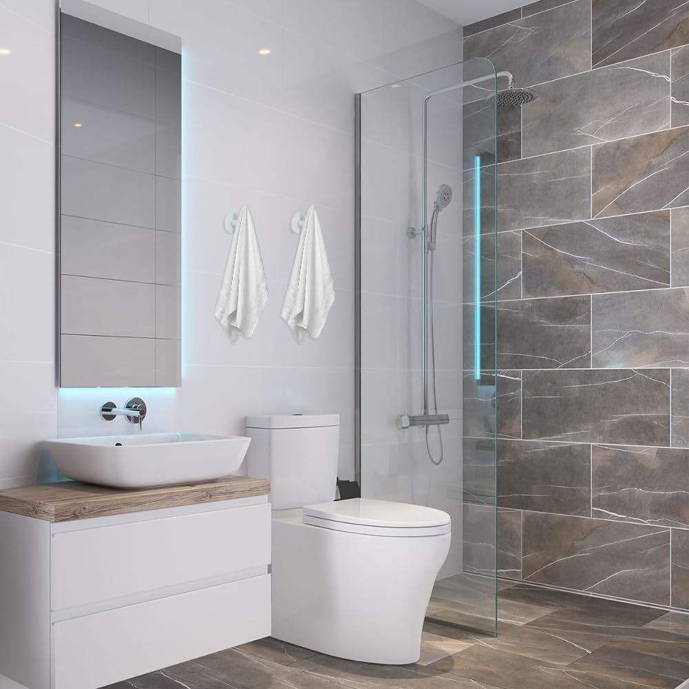 Vuzvuv Ganchos adhesivos de acero inoxidable SUS304, autoadhesivos, resistentes, impermeables, para toallas, abrigos, batas, baños, cocina, hotel (paquete de 2)