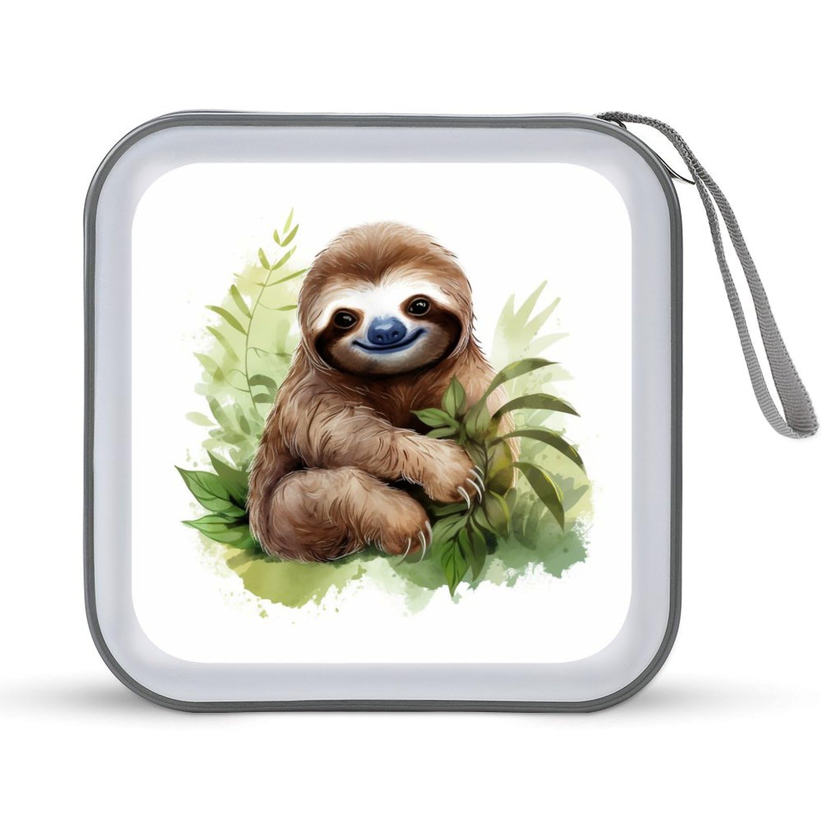 Jubonexis Cute Sloth Sitting on Green Grass Ground CD Case DVD Storage Case Portable