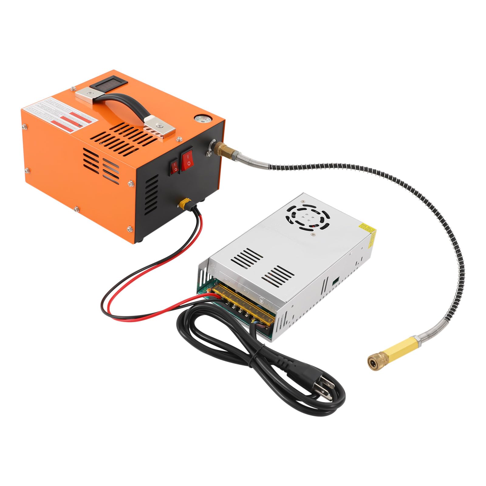 Air Compressor, 4500 PSI / 300 Bar, Fast Fill for Airguns or Paintball Tank, Auto Shut-Off, with a Transformer, Dual Power Car, Built-in Cooling Fan, 300W Portable Pcp Pump 110V AC/12V