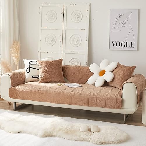 Miniatura 3 de vctops Funda gruesa de terciopelo para sofá de felpa geométrica, acolchada con patrón geométrico, funda para sofá modular, funda suave y