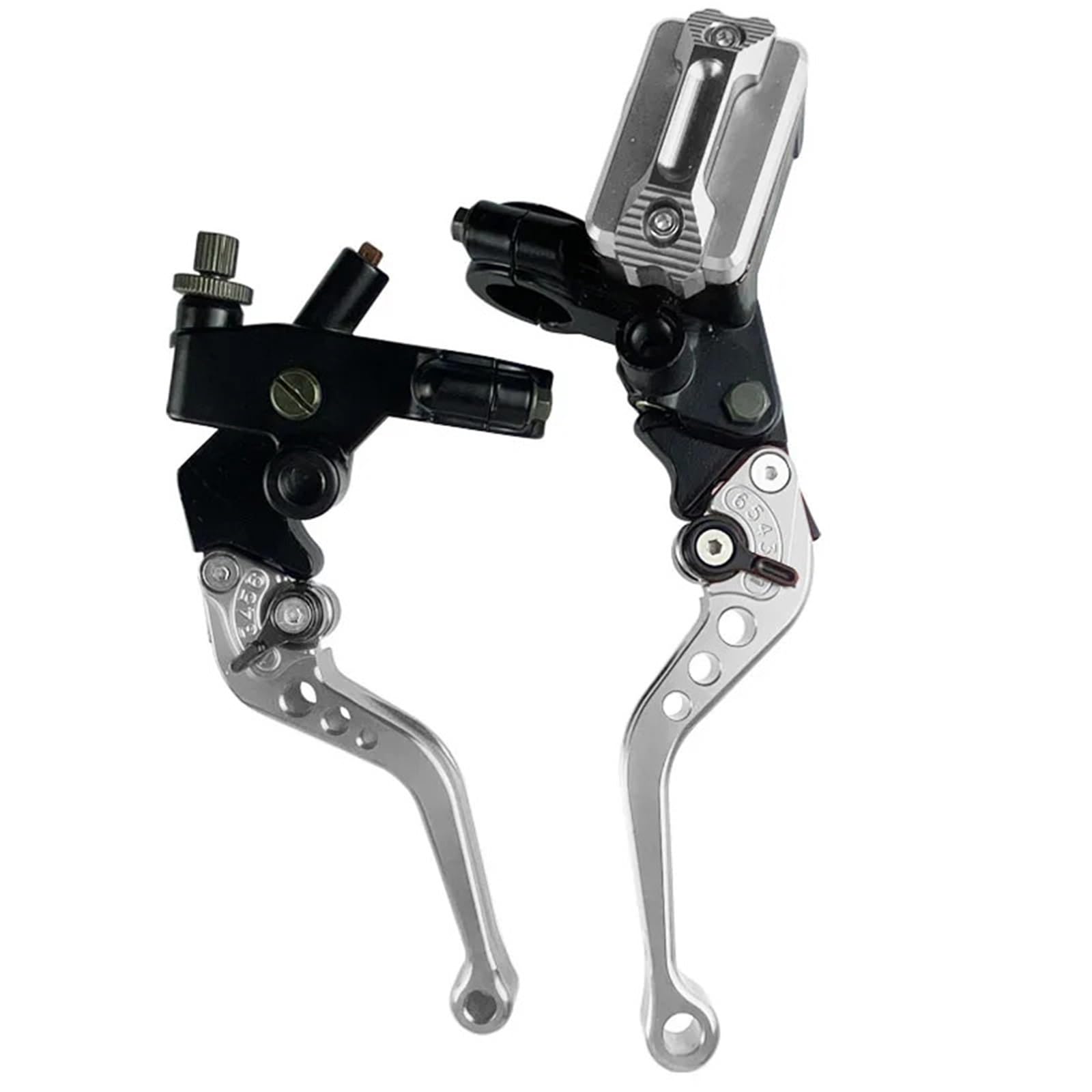 Motorrad-Kupplungshebel CNC-gefräster 7/8" (22 mm) Universal-Motorrad-Bremszylinder für mit Hebel, Kabel und Kupplungsflüssigkeitsbehälter(Silvery A)