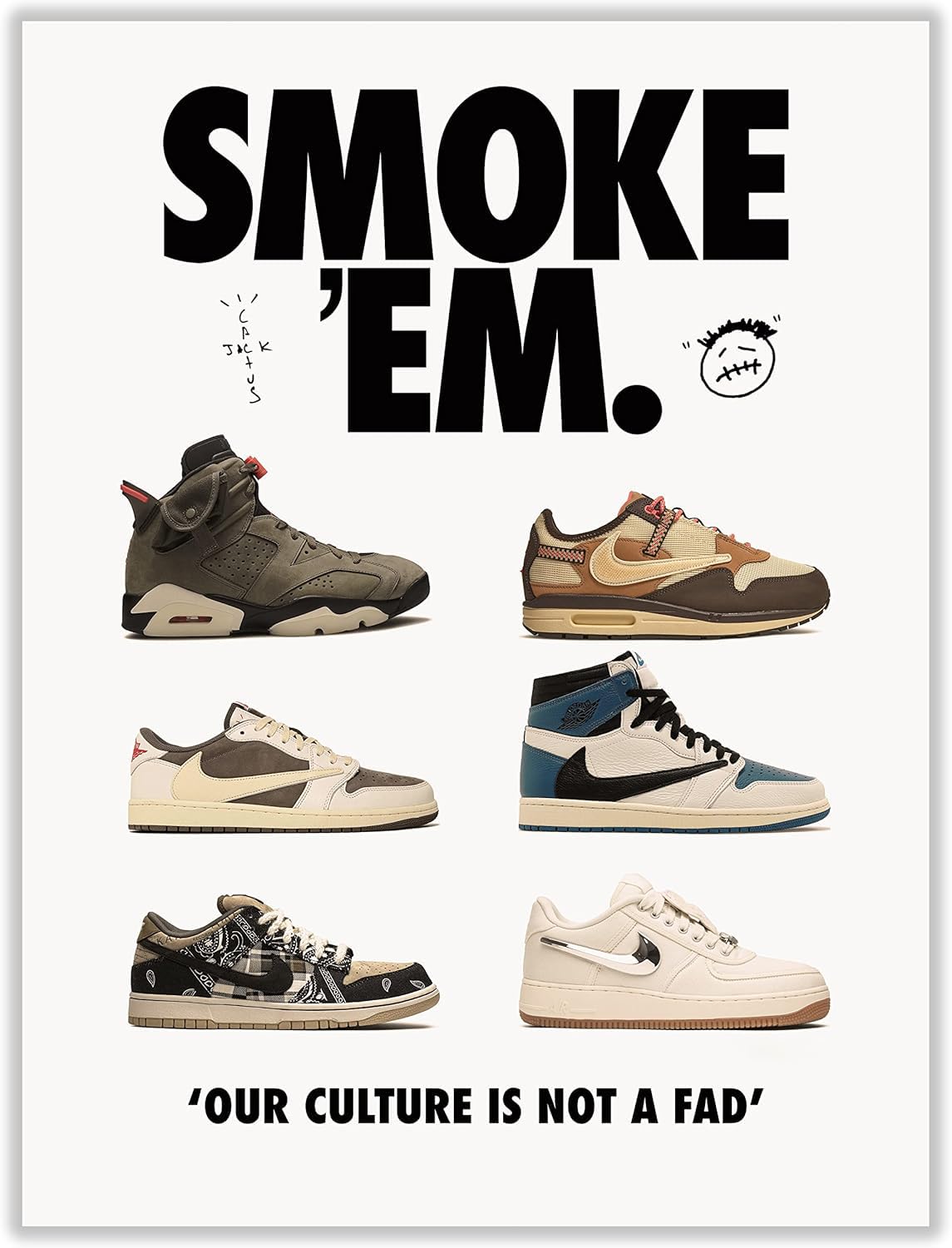 CREAARO Hypebeast Sneaker Poster Trendy Wall Decor Travis Scott Poster Aesthetic decor 12x16 inch
