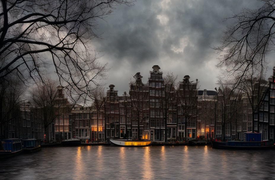Poster canaux d'Amsterdam sous la pluie toile mélancolique 50x70cm