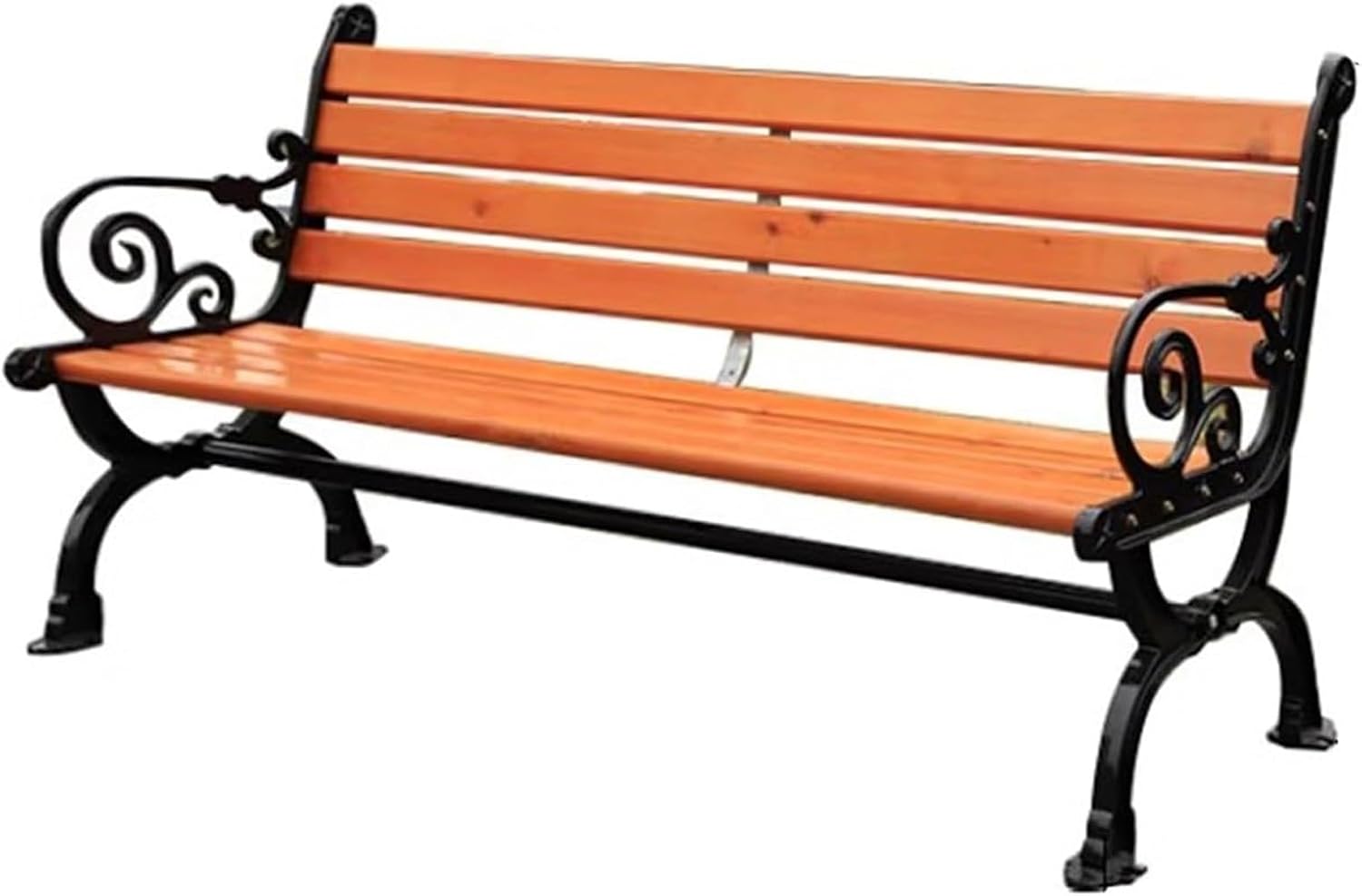 Front Porch Benches Outdoor, Cast Aluminum Solid Wood Garden Bench with Wide Armrests and Backrest, Park Bench Benches for Outdoors, Lawn, Backyard(Orange)