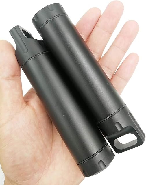 2pcs Waterproof EDC Survival Capsule Emergency Pill Holder Container Large Capacity Air-Tight Seal Bottle Military Level Aluminum Outdoor Dry Storage Case