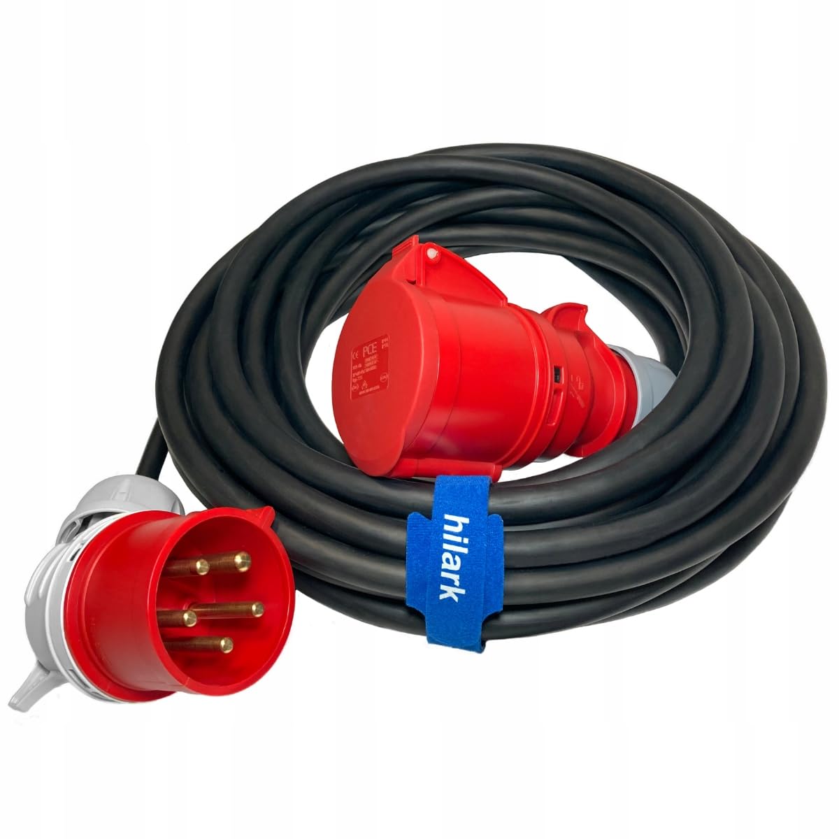 Hilark Cavo di prolunga in gomma H07RN-F Spina angolare IP44 400V per cantiere, industria, esterni (40 metri, 5g6 mm 32A, Nero)