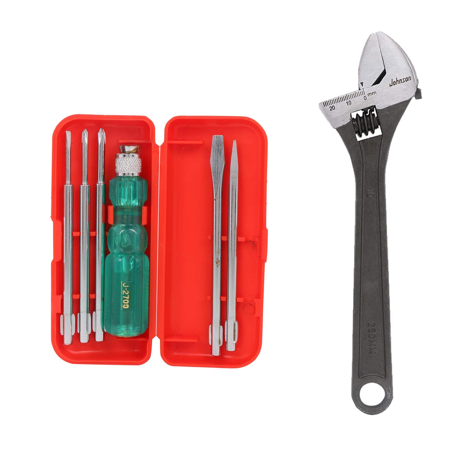 Suzec Johnson Basic Home Kit 5-Pieces Screwdriver Kit (Multicolour) & Drop Forged Vanadium Steel Adjustable Wrench (Silver, 200 mm)- Multi
