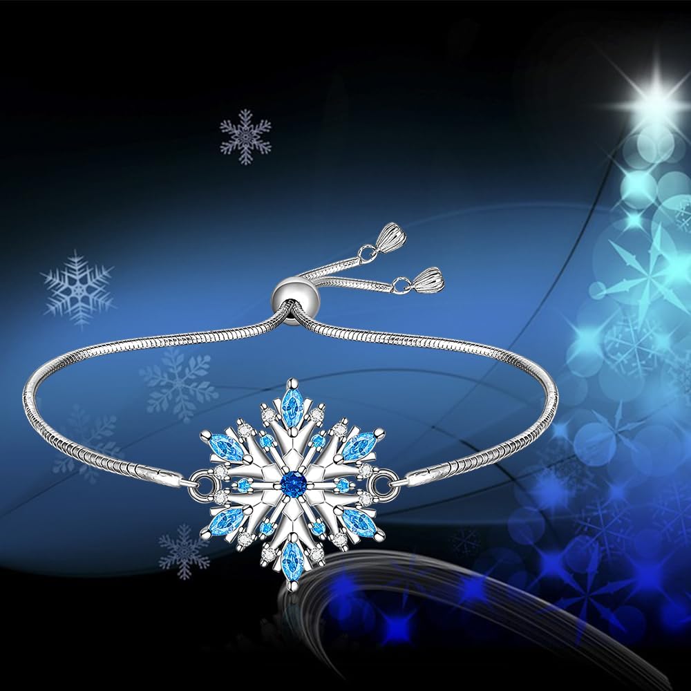 Fenthring Christmas Bracelet Snowflake Bracelet for Women Sterling Silver Adjustable Cubic Zirconia Xmas Blue Snowflake Jewelry Holiday Gifts - Image 7