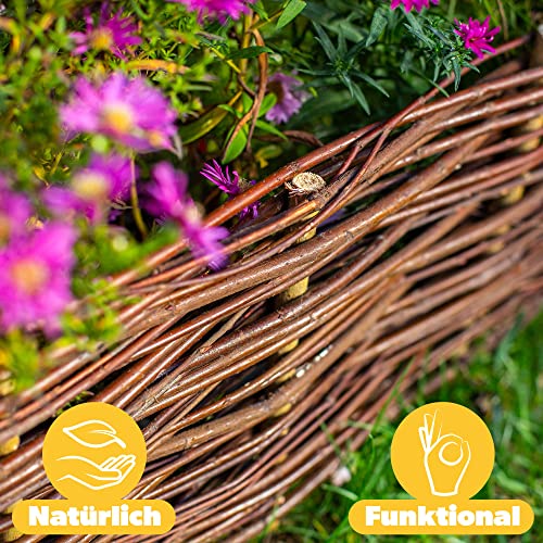 KADAX Palisade aus Weide, natürlicher Weidenzaun, handgemachter Weidenflechtzaun, Gartenzaun für Wegabgrenzung und Beete, Zaun Rasenkante (10 Stück 120x40cm)