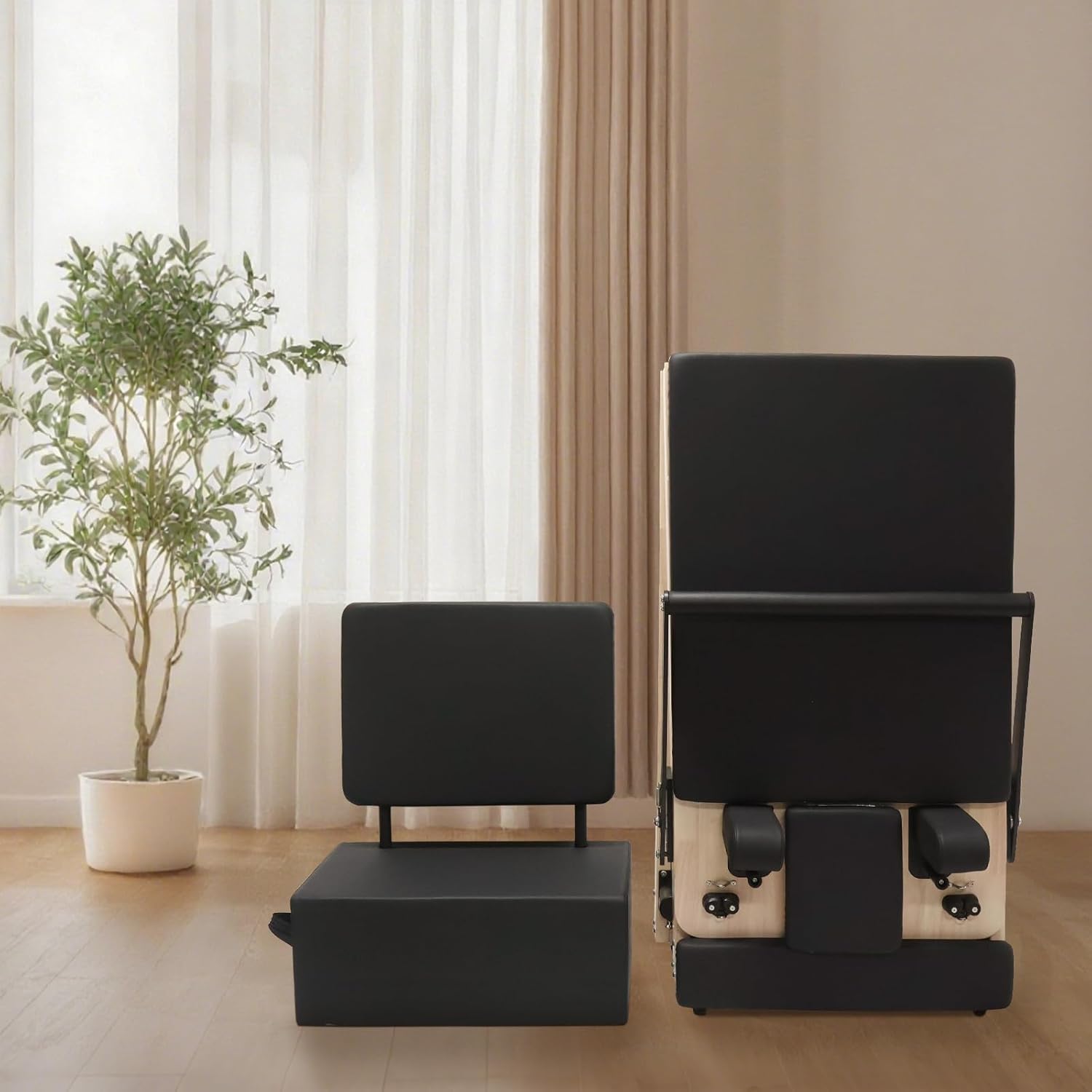 Reformer F1 – Macchina Pilates Pieghevole Professionale per Casa e Studio, in Legno d’Acero Nero, con Molle e Accessori Completi