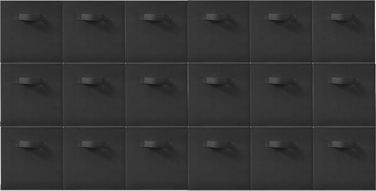 11" Fabric Storage Bins, Foldable Storage Cubes, Heavy Duty Cube Organizer for Home, Office, Shelves, Closets, Bedroom, Living Room, Blankets, Black, 18 Pack