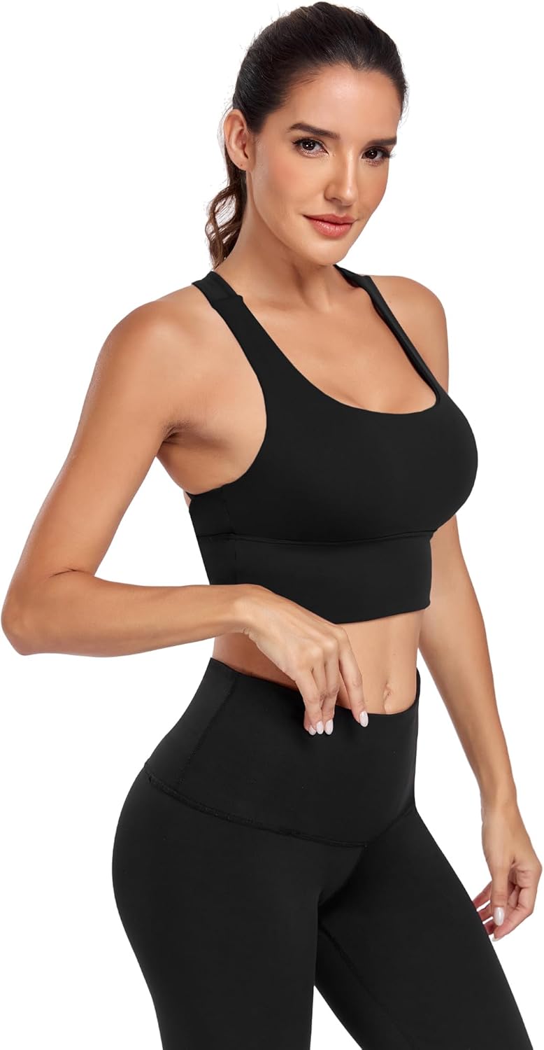 QUOJIZY Strappy Sports Bra Longline Sports Bras for Women Open Back Workout Tops Racerback Sports Bra for Gym Yoga - Image 3