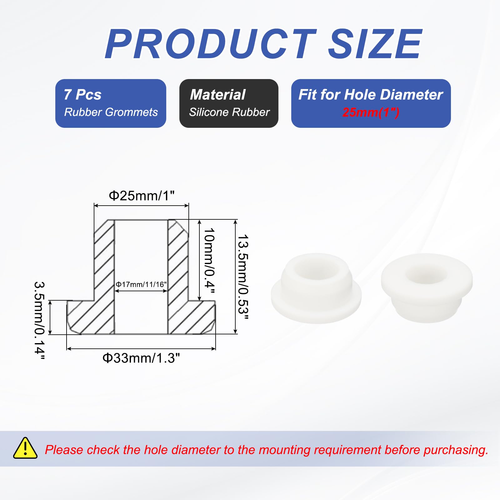 PATIKIL Silicone Rubber Grommet, 7 Pcs 1"(25mm) Drill Hole - Image 2