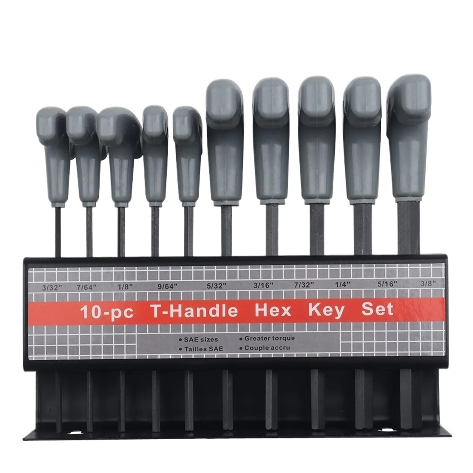 10pc Metric Or Inch T-Handle Hex Key Allen Wrench Tool Set Or Star T-Handle Hex Key Set With Convenient Storage Stand(10 pcs SAE)