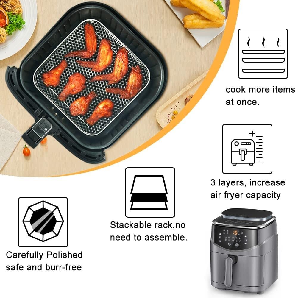 Fritteusenkorb für Pommes Quadratisches Airfryer-Rack-Set mit 3 stapelbaren mehrschichtigen Racks Abtropfgestell Frittierkorb