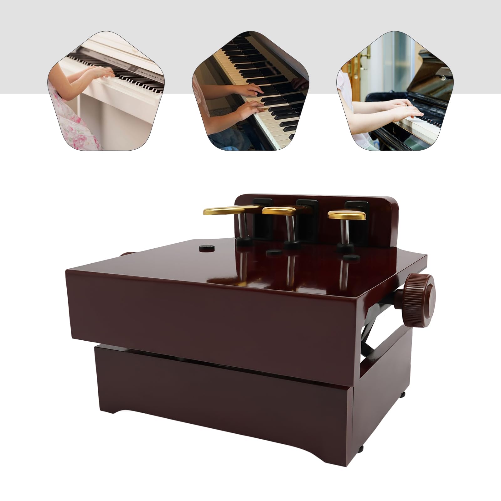 Extensión de pedal de piano para niños, extensión de pedal de piano con 3 pedales, ajuste de altura, efecto de pedal de piano infantil, marrón, sin ruido, con pies antideslizantes, para casa, escuela,