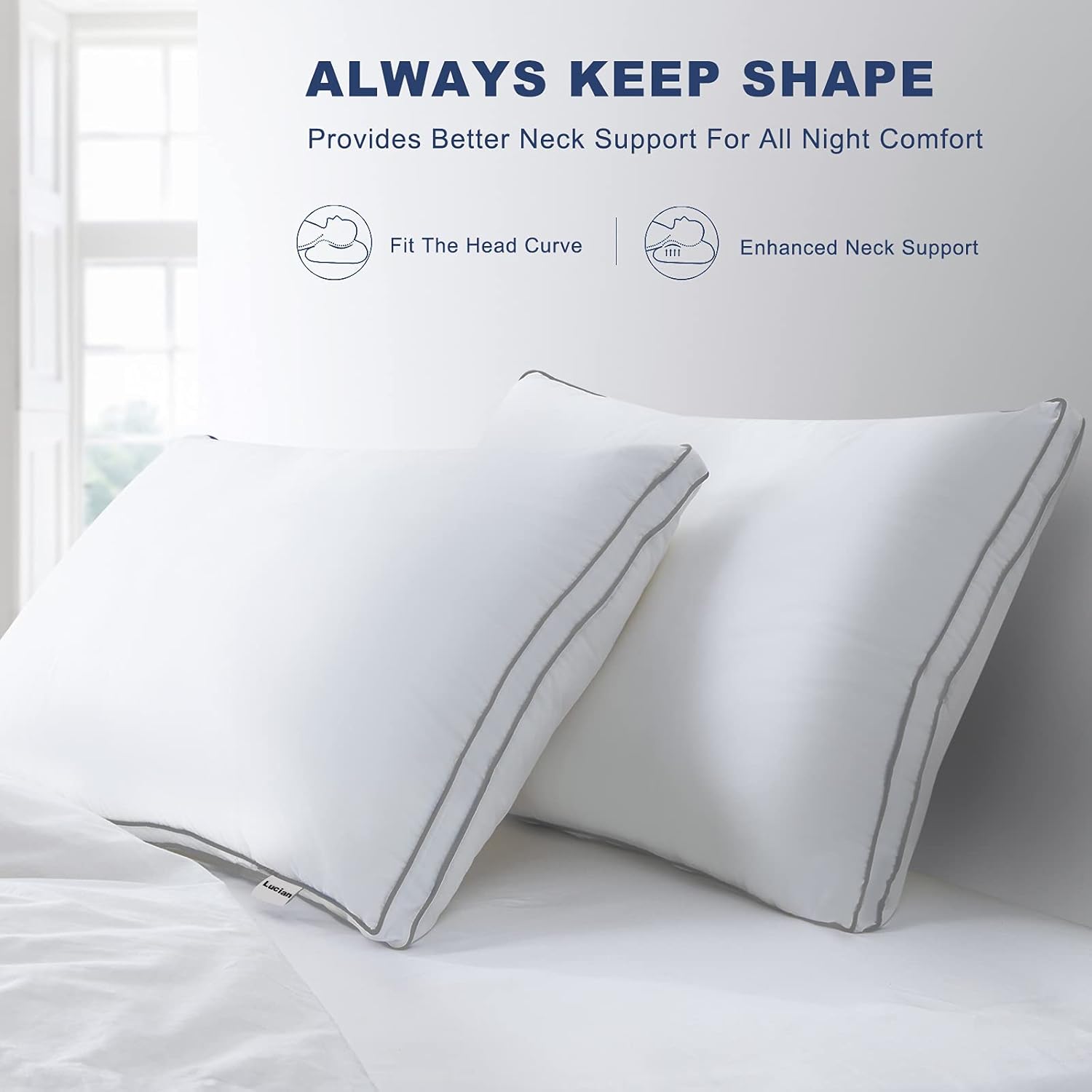 Lucian Bed Pillows for Sleeping 2 Pack, Cooling Pillows Standard Size Set of 2,Down Alternative Hotel Quality Pillow for Side Sleepers and Back Sleepers (19x25) : Home & Kitchen