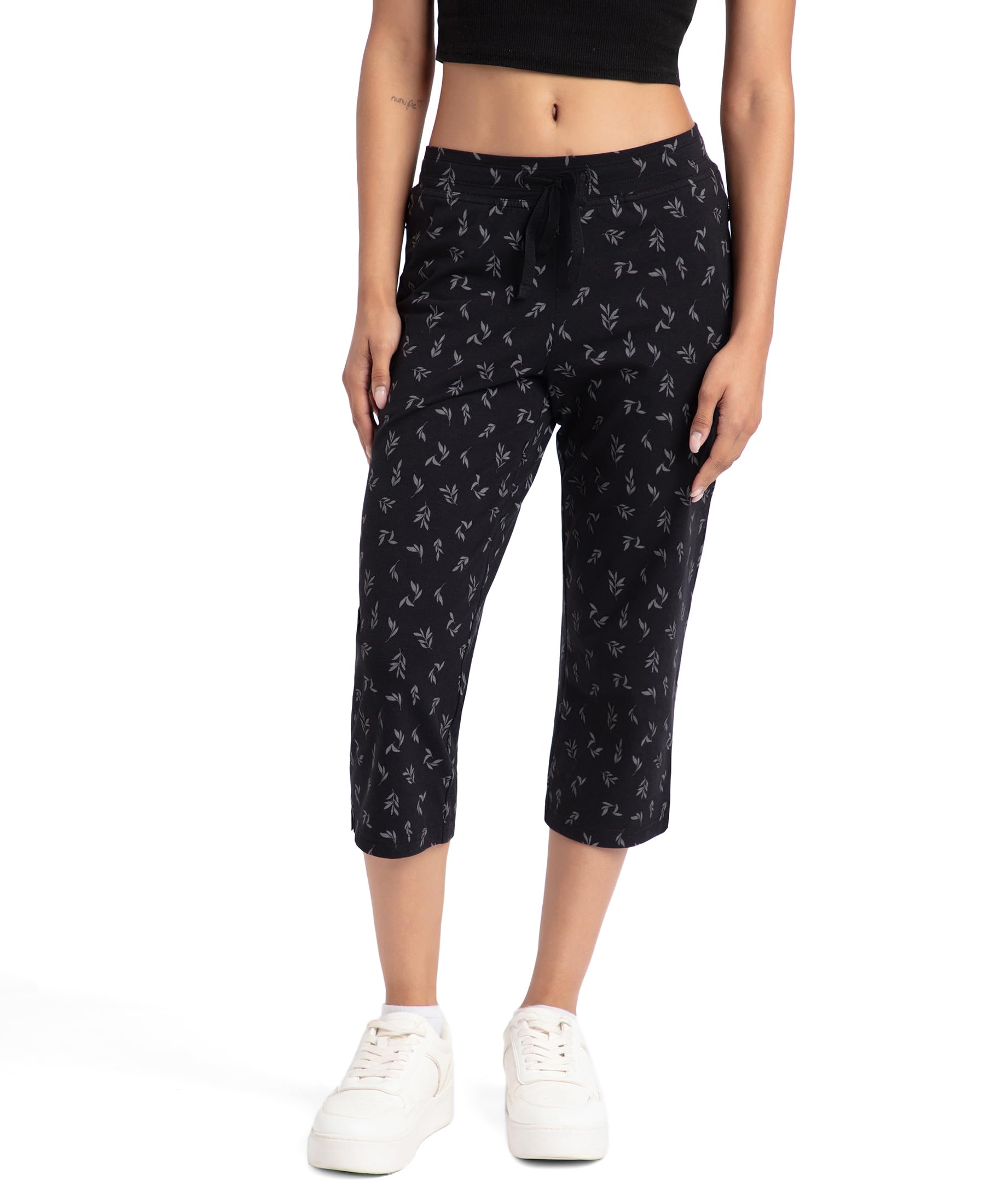 jockey Women's Slim Fit Cotton Capri Pants (1300_Black Printed_S_Black_S)-picture-41