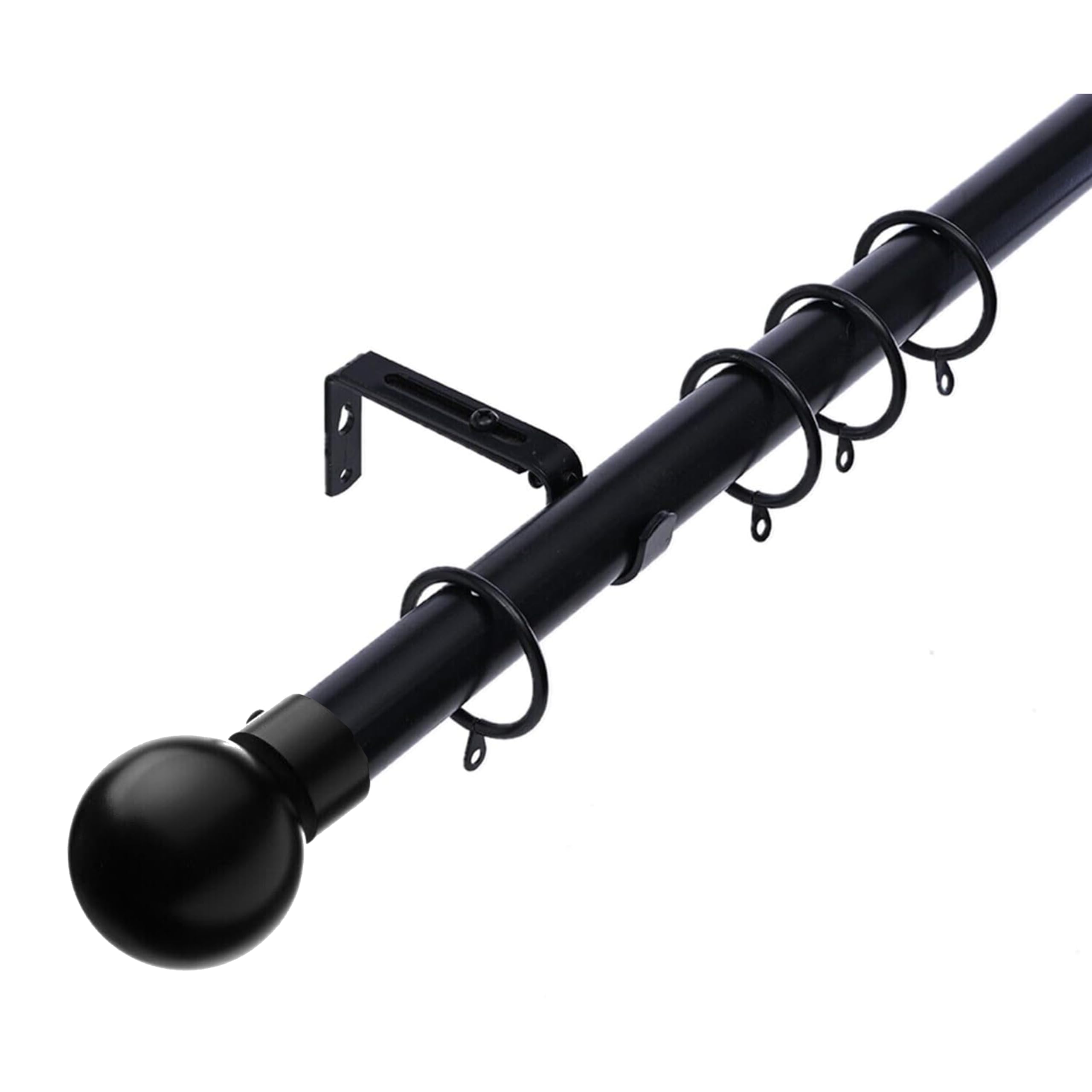 Lister Cartwright 28mm Obsidian Black Extendable Metal Curtain Pole Set (Obsidian Black Ball Finial, 210-320 cm)