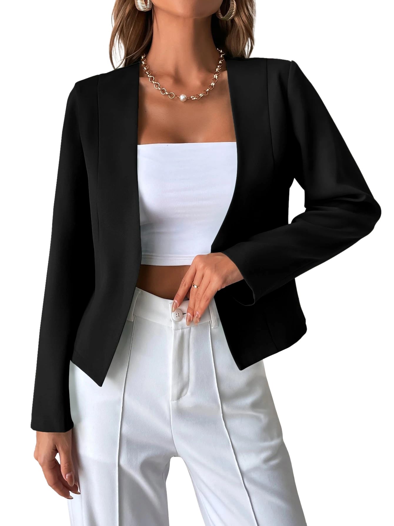 Women's Blazers | Blazer for Women | Top | Tshirt | Tops for Woman | Open Front Jacket | Lightweight Coat | Longline Jackets | Formal | Regular Fit | Fashion-Forward | Office-image-37
